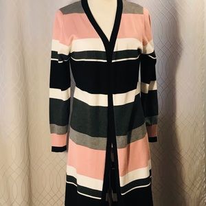 Striped Pink/Black/White Long Cardigan